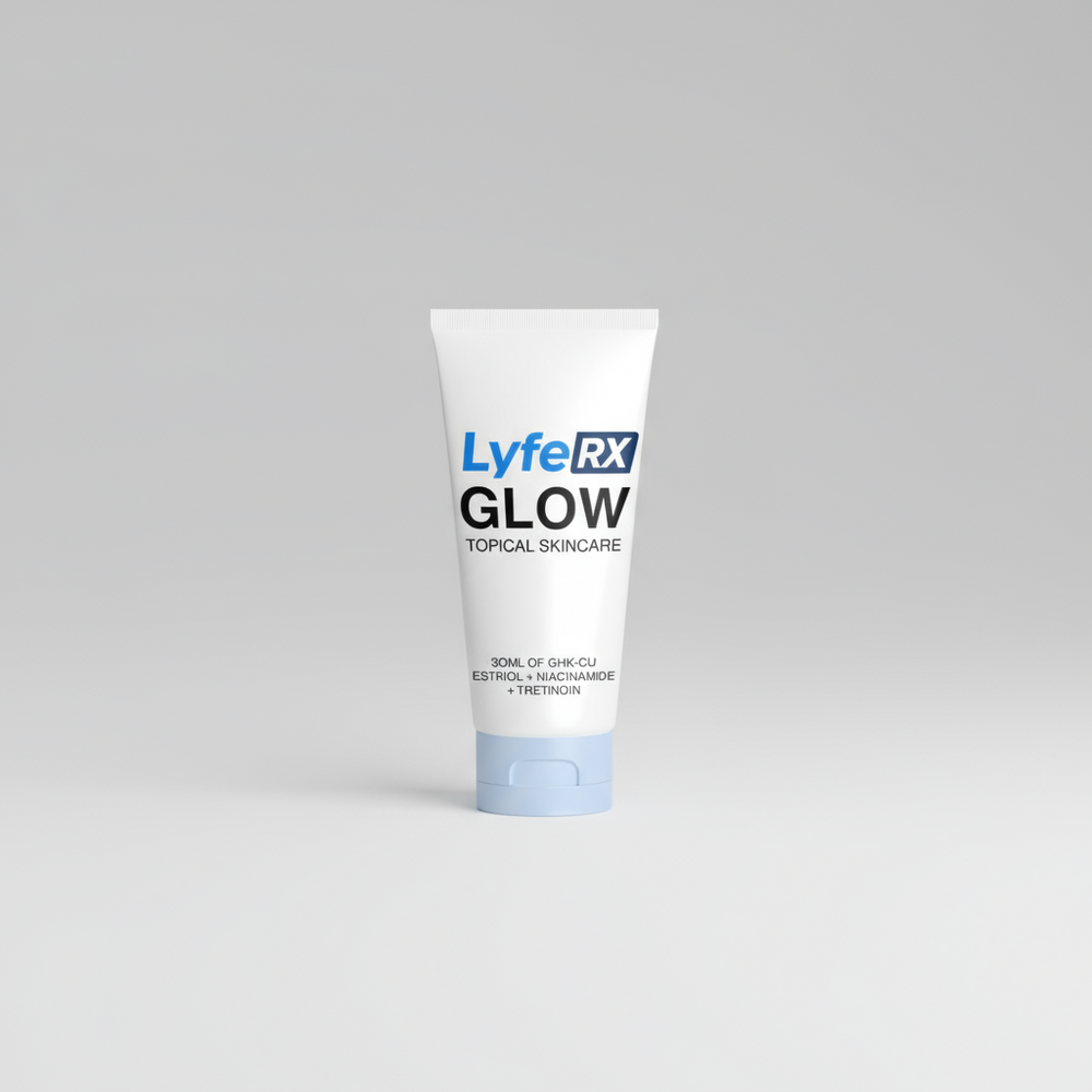 LyfeRX Glow topical skincare tube on a white background