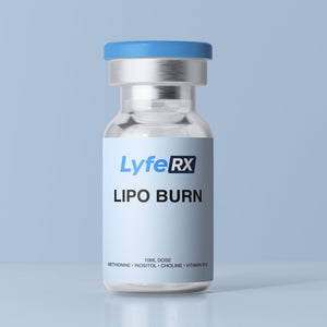 LyfeRX Lipo Burn for weight loss supplement vial on a light blue background