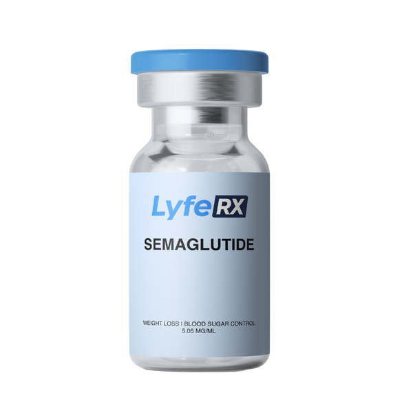 Lyfe RX Semaglutide vial on a white background